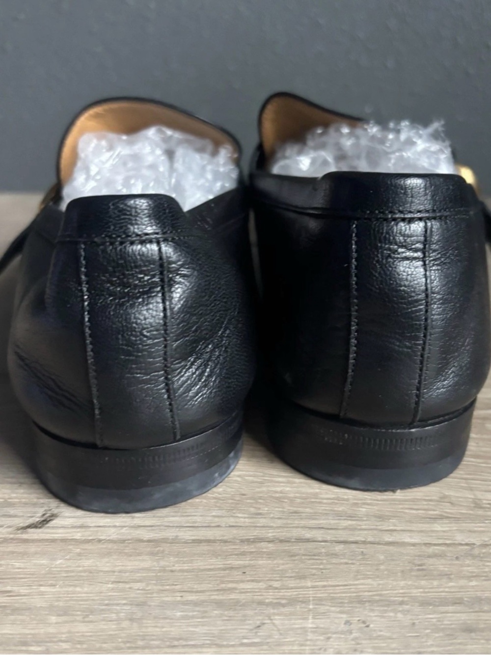 GUCCI Mens Donnie Web Double GG Loafers Heels Black Leather Sz 8.5 - Picture 4 of 16